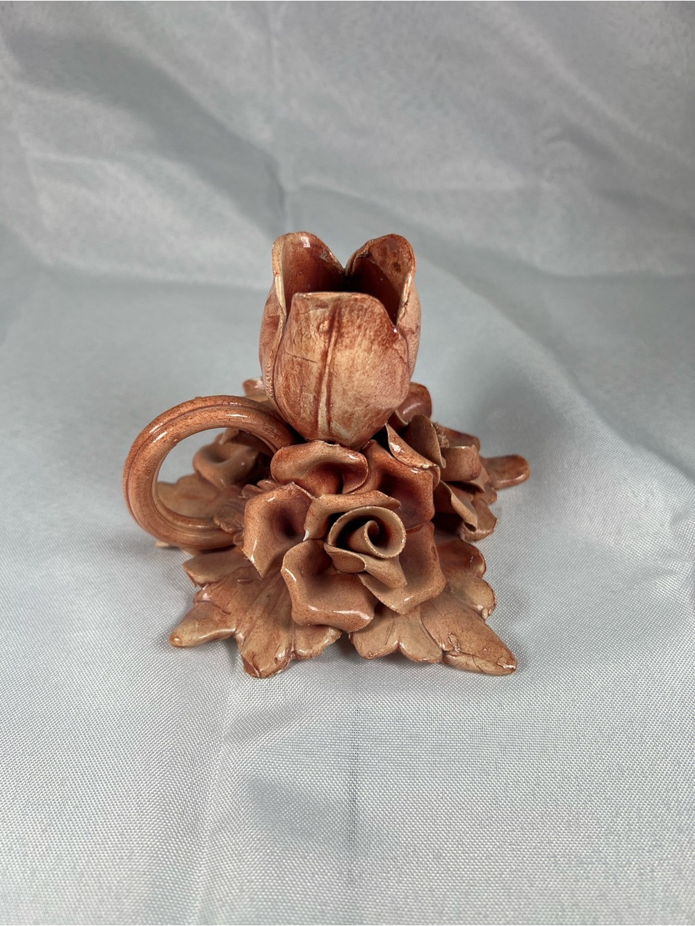 Vintage Italian Style Ceramic Rose Candle Holder- Single Candlestick